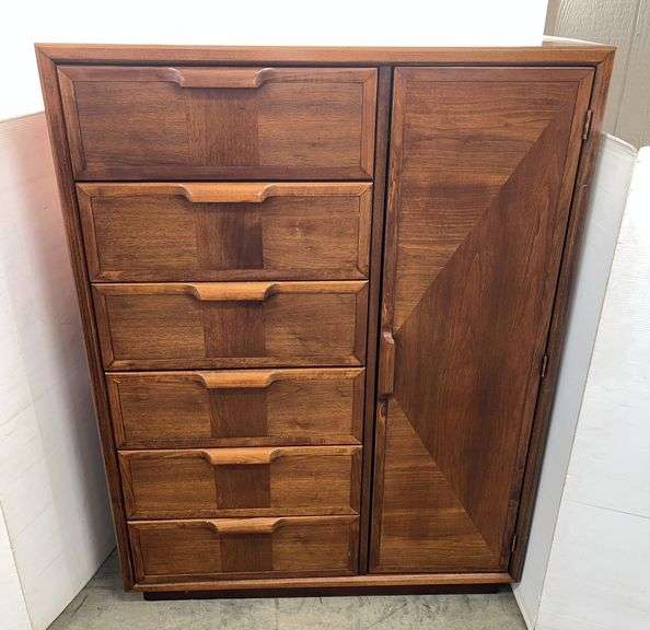 Wooden 6-drawer dresser/armoire with carved handles, 40" x 18" x 54"