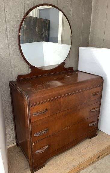 Antique waterfall dresser with mirror, solid, 40"W x 20"D x 65"H, wear to top