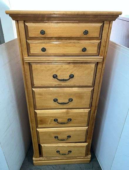 Tall wooden light brown 6-drawer standing dresser, 24"W x 17"D x 56"H