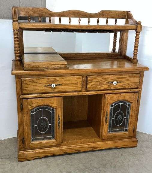 Light oak buffet/bar cabinet, 47 1/2"W x 18"D x 5 2 1/2"H