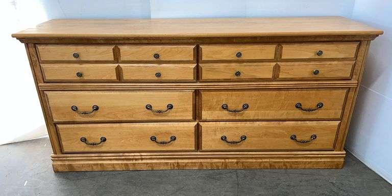 Long wooden bedroom dresser, 69"W x 18"D x 32"H, nice