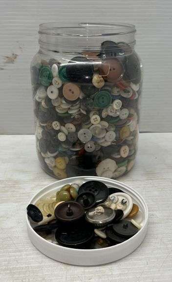 Old buttons, container- 6 3/4