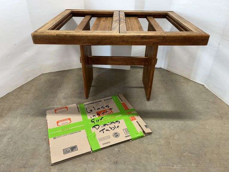 Oak dining table, with modern new glass and expandable insert, 48"W x 38"D x 29"H, leaf- 18"