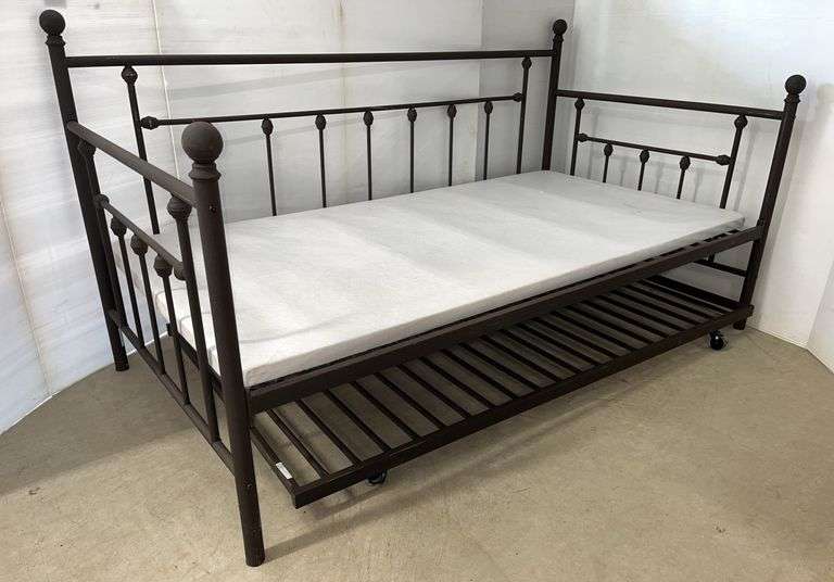Twin size trundle bed with (1) Foundation metal frame, good, shows some wear