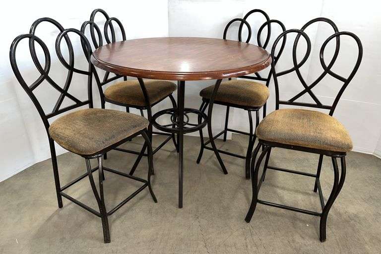Table and chair set, table- 42"Dia x 36"H, and chairs- 18"W x 18 1/2" x 43"H, set has some usage wear