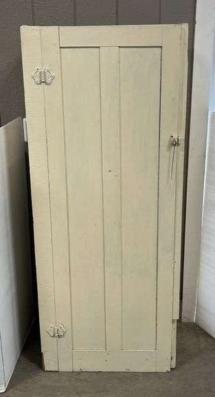 Old white storage cabinet, 26"W x 15"D x 63"H, used