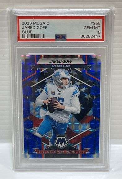 2023 Panini Mosaic #258 Jared Goff "Blue" Card, No. 67 of 99