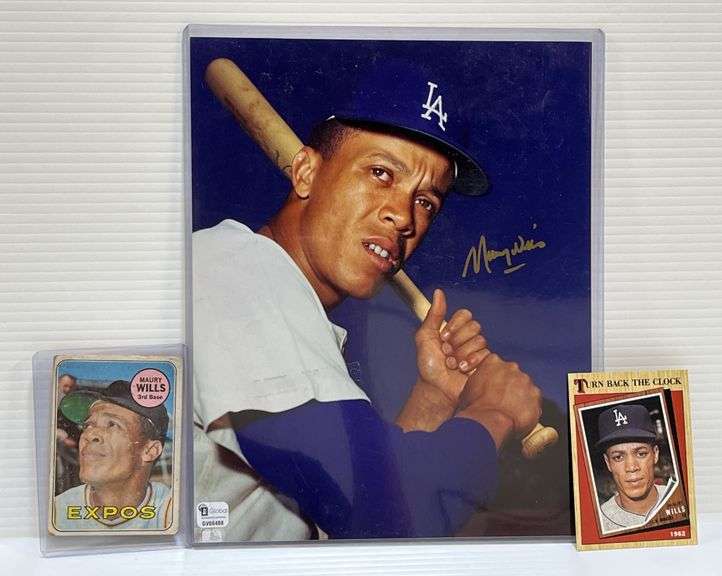 1969 Topps #45 Maury Wills of the Montreal Expos Card; Signed 8x10 Photo of Maury Wills with Global Authentication; 1987 Topps Turn Back the Clock #315 Maury Wills Card