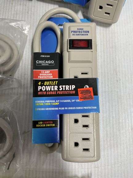 (8) Chicago Electric power strips, includes: Three- 4-Outlet, Three- 6 ...