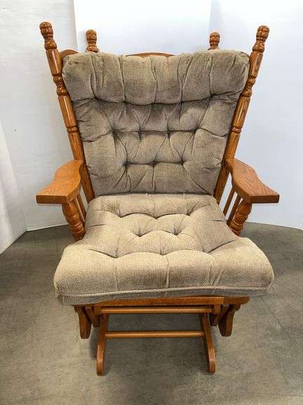 Extra wide solid wood nursery glider chair, 30"W x 24"D x 41"H, used, very comfortable, works great