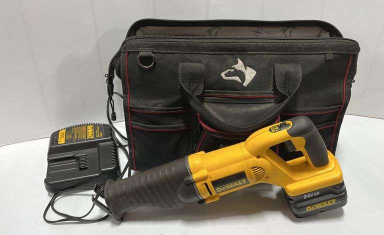 DeWALT 24V sawzall, charger and one battery, comes in a Husky tool bag ...