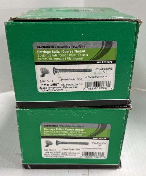 (2) Boxes of galvanized carriage bolts, 3/8-16 x 4