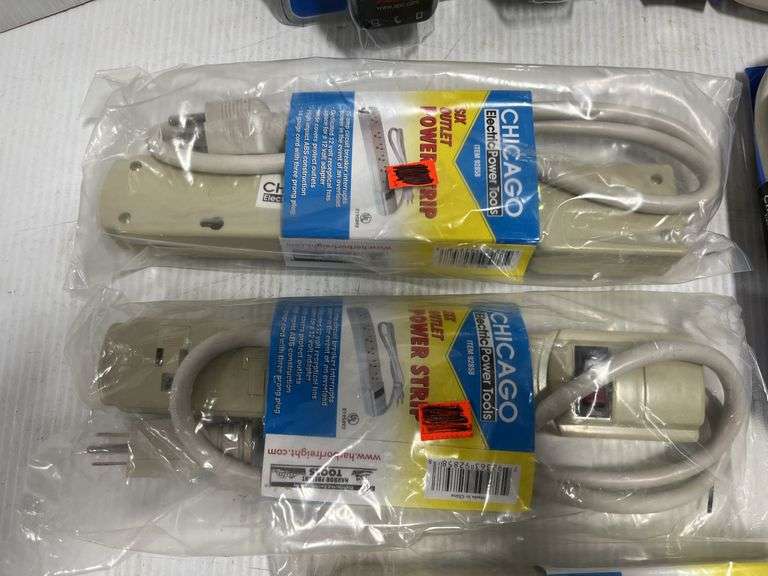 (8) Chicago Electric power strips, includes: Three- 4-Outlet, Three- 6 ...