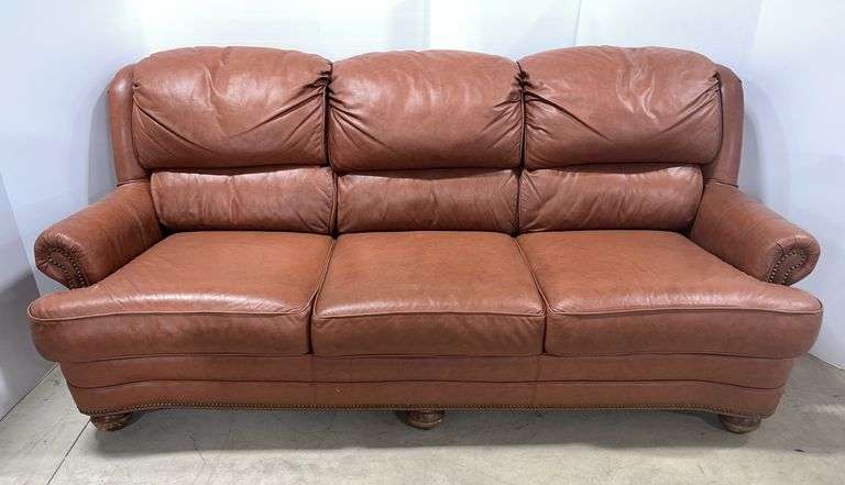Smith Bros. leather sofa, 88"W x 45"D x 40"H at back, excellent