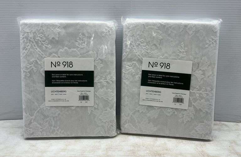 (2) Lichtenberg No. 918, white panel sheer curtains with floral design ...