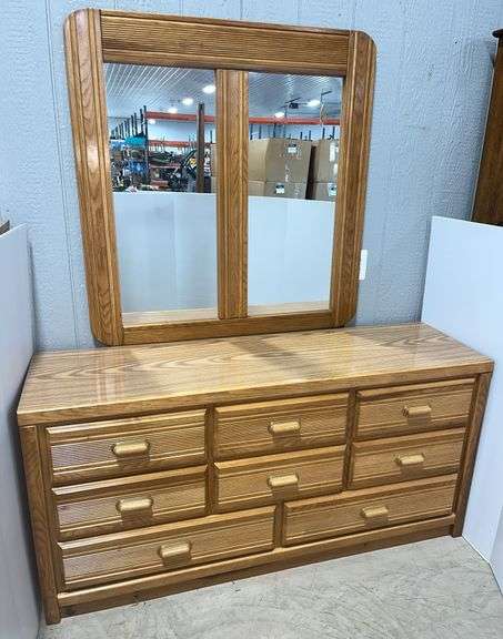 Florida Furniture Co. 8-drawer chest with mirror, chest- 62"W x 19"D x 31"H, mirror- 42"W x 43"H