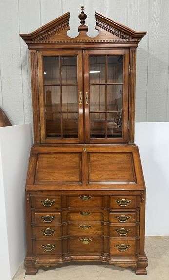 Secretary 4-drawers and 2-doors, many compartments inside, cherry finish, by Monitor Furniture Co., 39"W x 23"D x 90"H, good, wear marks