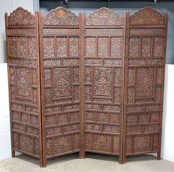 Older hand carved 4-panel room divider, each panel- 20" x 75", very nice, heavy