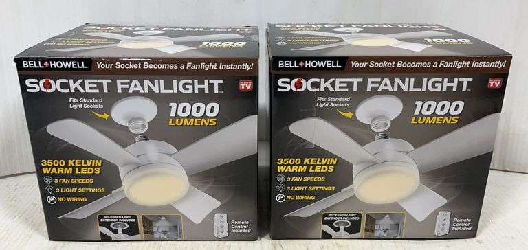 (2) Bell & Howell socket fan lights with remote, 1000 lumens, warm ...
