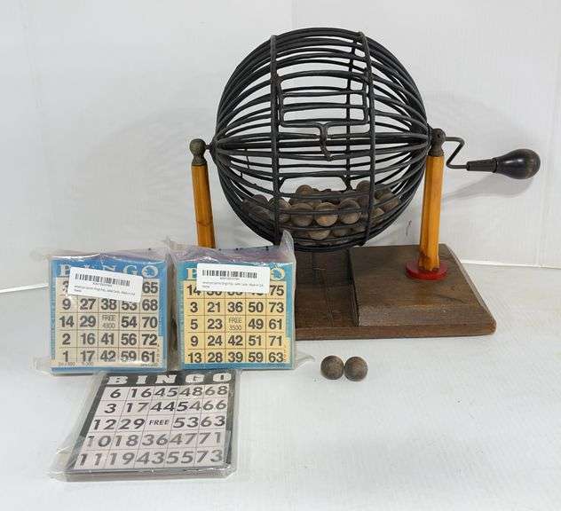 Older bingo cage with balls and cards, 11