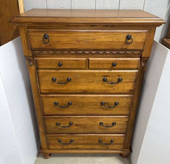 Solid wood dresser with 5-pull-out drawers, 37"W x 18"D x 54"H, used