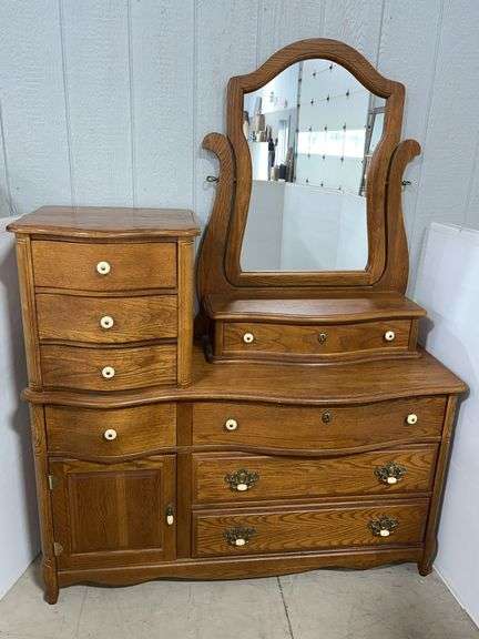 8-Drawer/1-Door dresser with mirror, 55"W x 20"D x 71"H overall, good