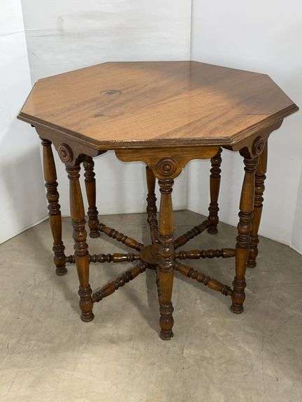 Older octagon table, top- 30"W x 26"H, good, some spots on top