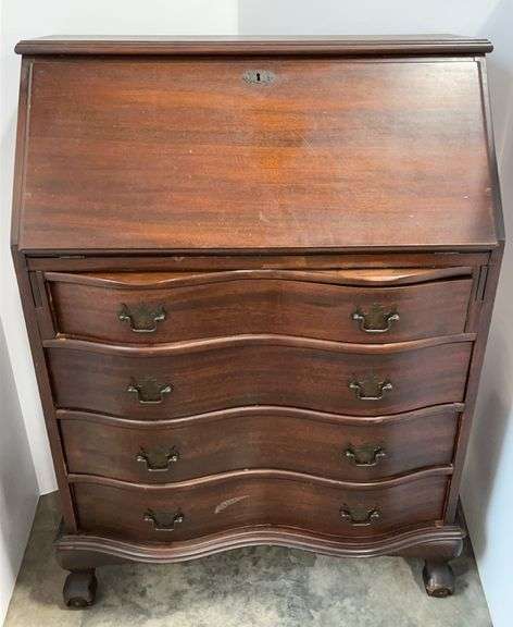 Secretary Hinge Older secretary wooden desk with original key, two claw feet, batwing ...