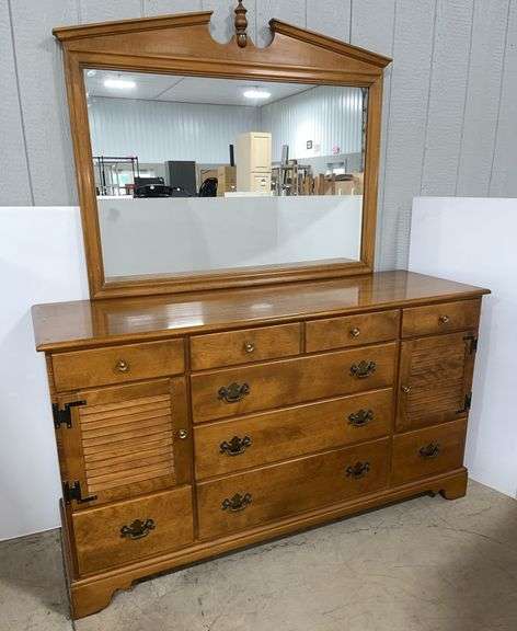 Older Ethan Allen dresser with mirror, 63"W x 20"D x 74"H with mirror, nice
