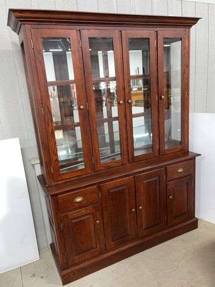 Lighted 2-piece china cabinet, Canadel Co., made in Canada, 2-drawers and 4-doors, 2-shelves inside doors, base- 60"W x 18"D x 34"H, top- 63"W x 16"D x 49"H, excellent