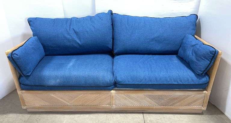 Rattan couch, 73"W x 30"D x 27"H at back, good