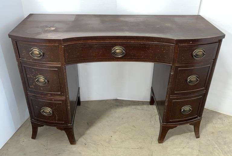 Older 7-drawer desk, 47"W x 19"D x 30"H, some blemishes on top, fair