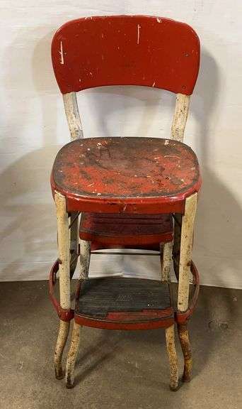 Older retro red and white Cosco folding kitchen step stool, 15"W x 24"H ...