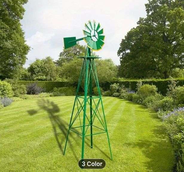 Green windmill, 8'H, green with weather vane, 4-legged standing ...