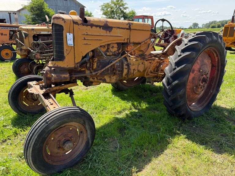 1943? Minneapolis Moline RTU w.f. Tractor, Ser. No. 408846? (some numbers barely visible), Rear Tires Holding Air, Not Running