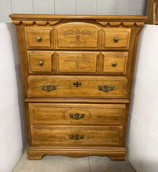 Tall standing wooden 5-drawer bedroom dresser, 36"W x 18"D x 51"H, nice