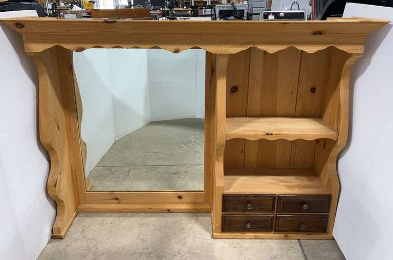 Unfinished dresser top with large mirror, 66 1/2"W x 17 1/2"D x 47"H