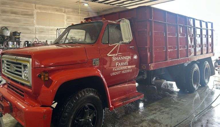 1974 Chevrolet Stake Truck, (43,800 Actual Miles), 18' Hydraulic Dump Box, Box Extension and Extra Tires Included, Electric Lift on Rear Axle, Clean and Clear Title, NOTE: See Questionnaire Pictures for Additional Information