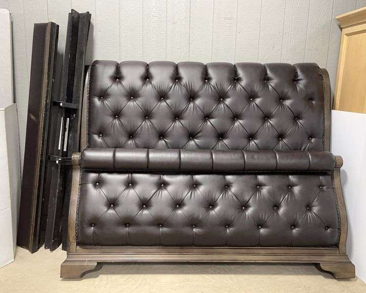 King size leather tufted design Starwood furniture headboard and footboard set with side rails and middle supports, HB- 81" x 66", great, nice