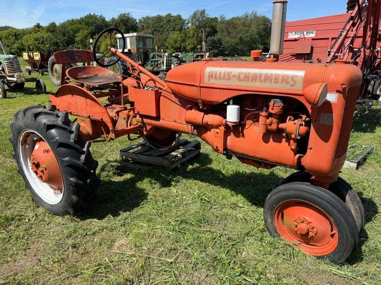 1941 Allis Chalmers C n.f. Tractor, Ser. No. 8780, Pulley, PTO, One Rear 9.5/9-24 Tire, Missing One Rim and Tire, Engine Rolls Over