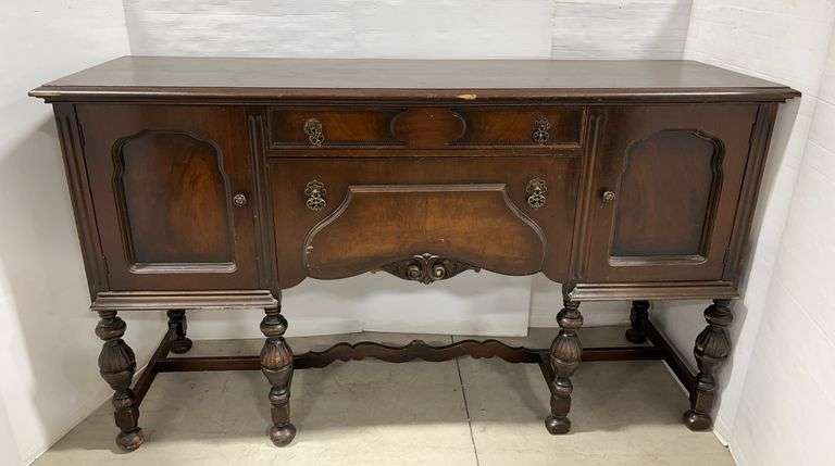 Antique buffet, 66"W x 21 1/2"D x 39"H, edge wear, damage to one foot