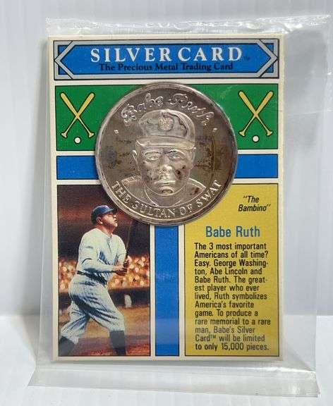 1 oz. silver round, .999 fine pure silver, Babe Ruth silver card ...