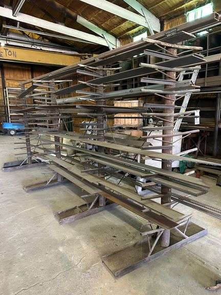 Material Rack (190" long x 87" high) and All the Contents (Angle, Round Stock, Flats, Channel, Rebar), Assorted Sizes and Lengths (Several Long Pieces up to 24' long), Lots of Money Invested in this Inventory!  NOTE:  Some materials may need to be hand loaded - bring help to load.  Help will not be provided for hand loading.