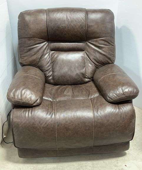Brown power recliner with detachable back and USB port on side, seat- 20"W, overall approx.- 40"W x 40"H, minor wear from use and moving, works