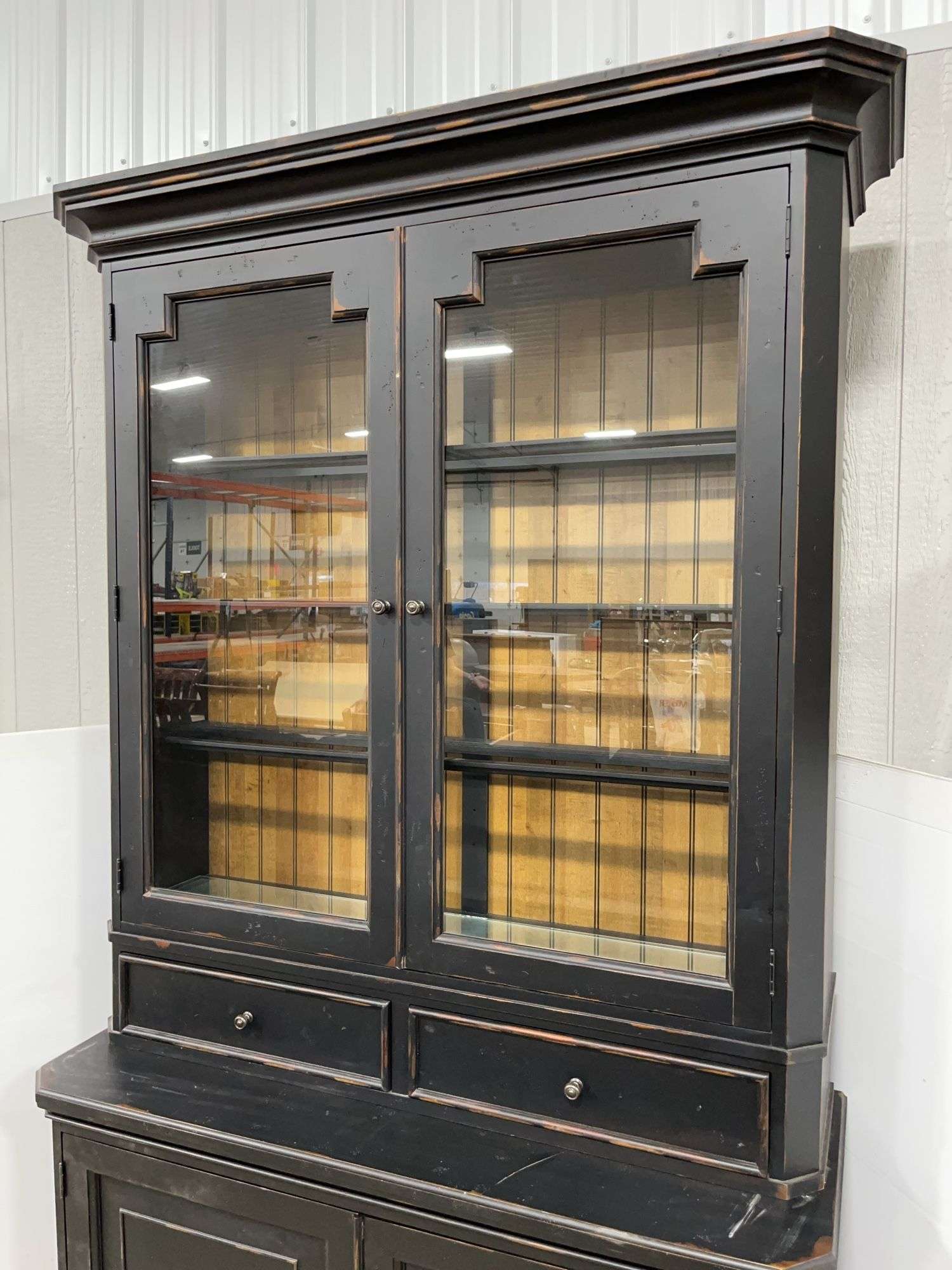 Very large black wooden 2-piece china cabinet, 54