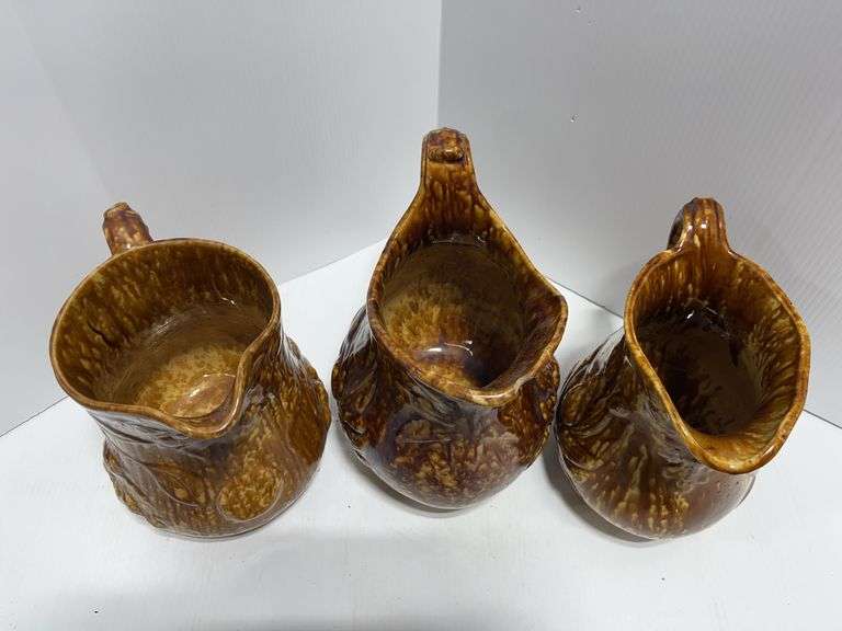 Antique Rockingham Pitcher (3) 19th Century Bennington Rockingham Pottery Pitchers, Mottled Brown ...