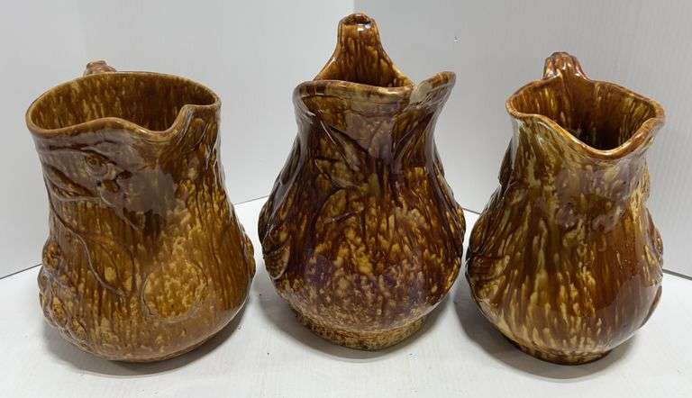 Antique Rockingham Pitcher (3) 19th Century Bennington Rockingham Pottery Pitchers, Mottled Brown ...