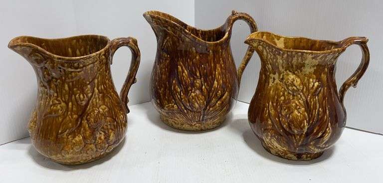 Antique Rockingham Pitcher (3) 19th Century Bennington Rockingham Pottery Pitchers, Mottled Brown ...