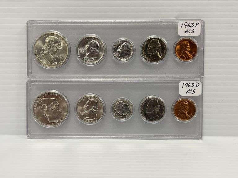 (2) 1963 US coin sets, P and D mints, choice gem BU - Albrecht Auction ...