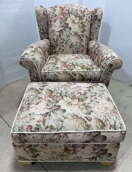 Floral Sofa and Chair by SCH Shuptrine, Chair Seat- 23"W x 22"H, Chair Overall- 28"W x 24"D x 16"H